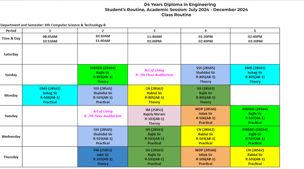 Class Routine 6th CST-B