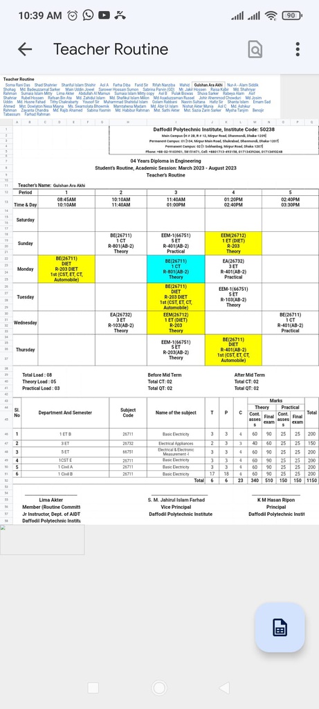 Class Routine